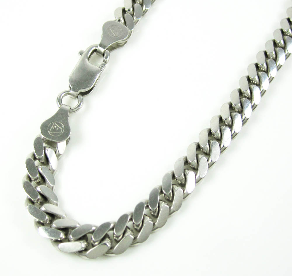 925 white sterling silver miami link bracelet 9 inch 6 mm