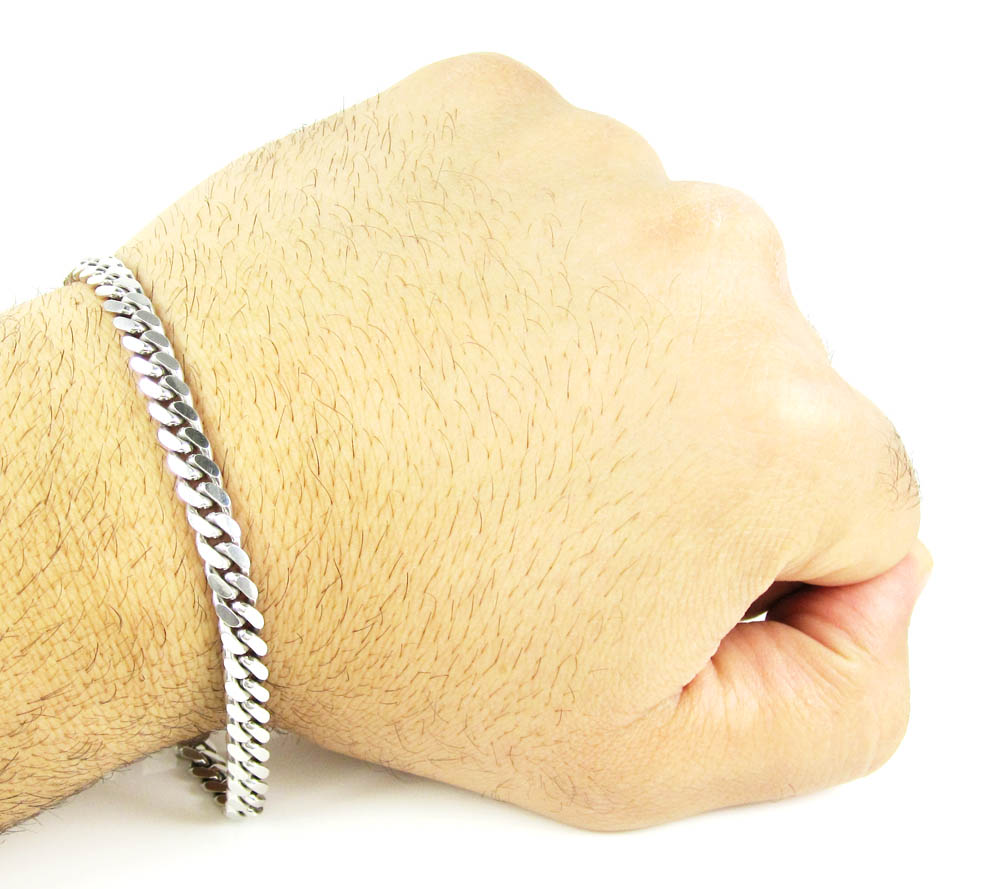 925 white sterling silver miami link bracelet 9 inch 6 mm