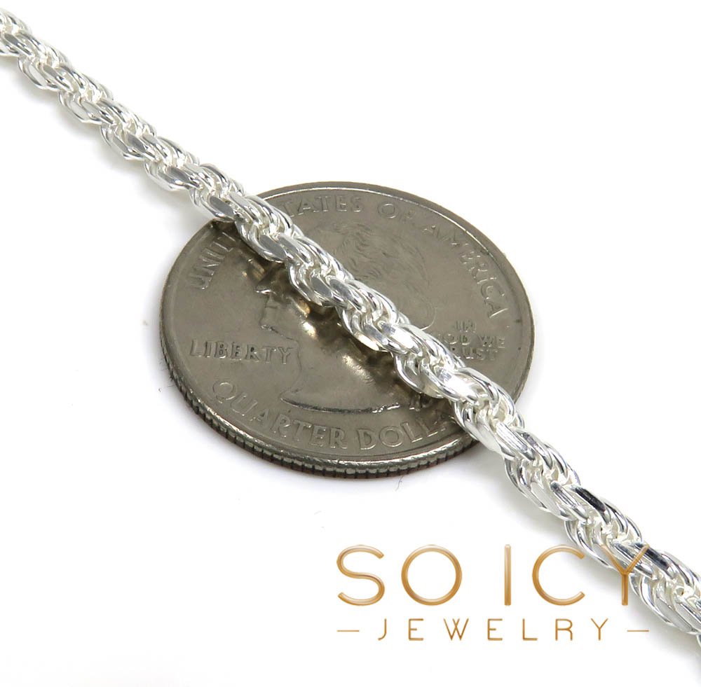 925 white sterling natural finish silver rope link chain 18-30 inch 3mm