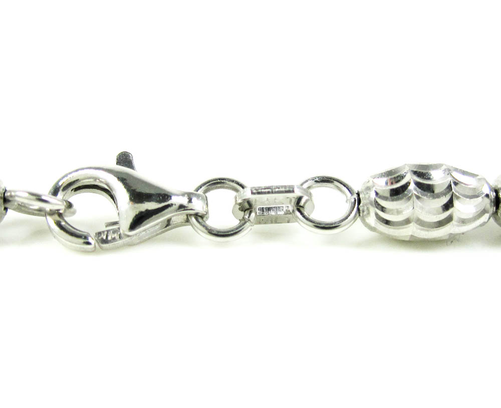 14k white gold diamond cut oval bead chain 24 inch 4mm