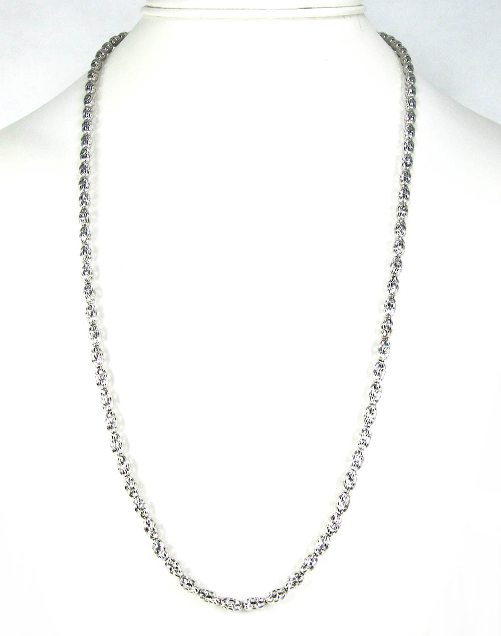 14k white gold diamond cut oval bead chain 24 inch 4mm