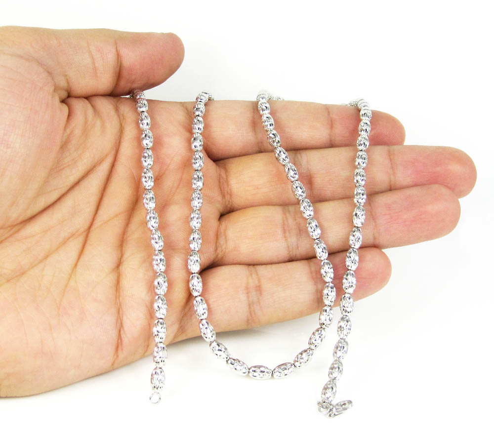 14k white gold diamond cut oval bead chain 24 inch 4mm