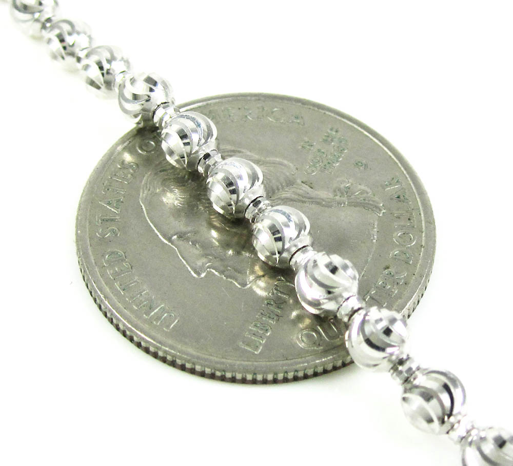 14k white gold diamond cut ball bead chain 22 inch 4mm