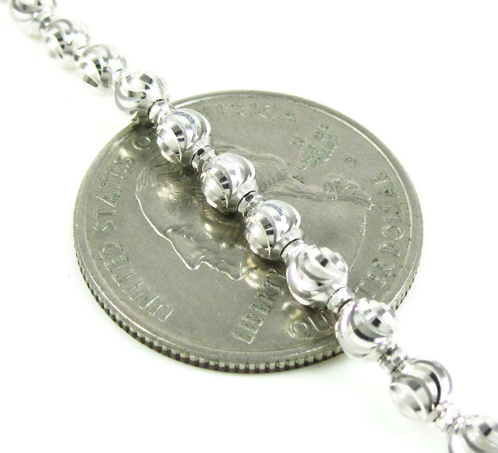14k white gold diamond cut ball bead chain 22 inch 4mm - Image 2