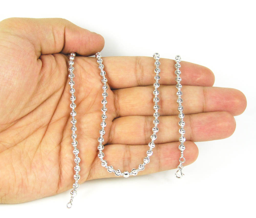 14k white gold diamond cut ball bead chain 22 inch 4mm - Image 4