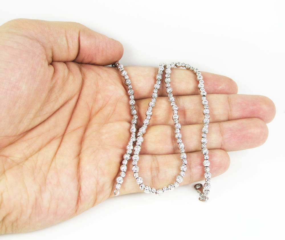 14k white gold diamond cut ball bead chain 20 inch 4mm