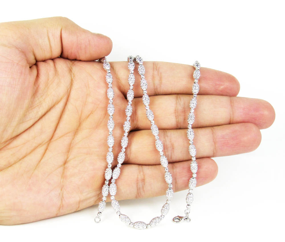 14k white gold diamond cut oval bead chain 24 inch 4mm