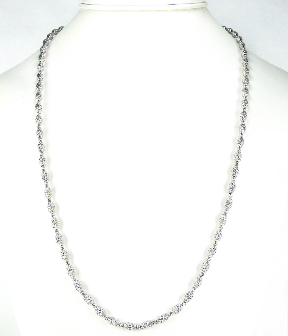 14k white gold diamond cut oval bead chain 24 inch 4mm