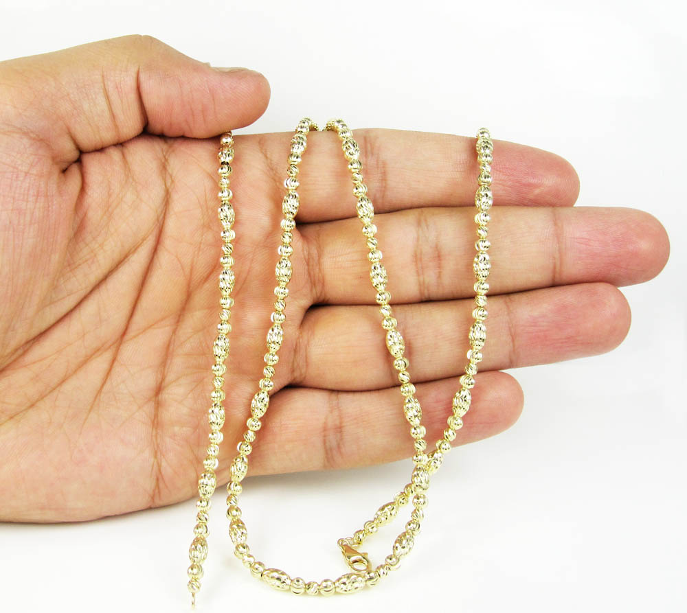 14k gold diamond cut oval bead chain 30 inch 4mm