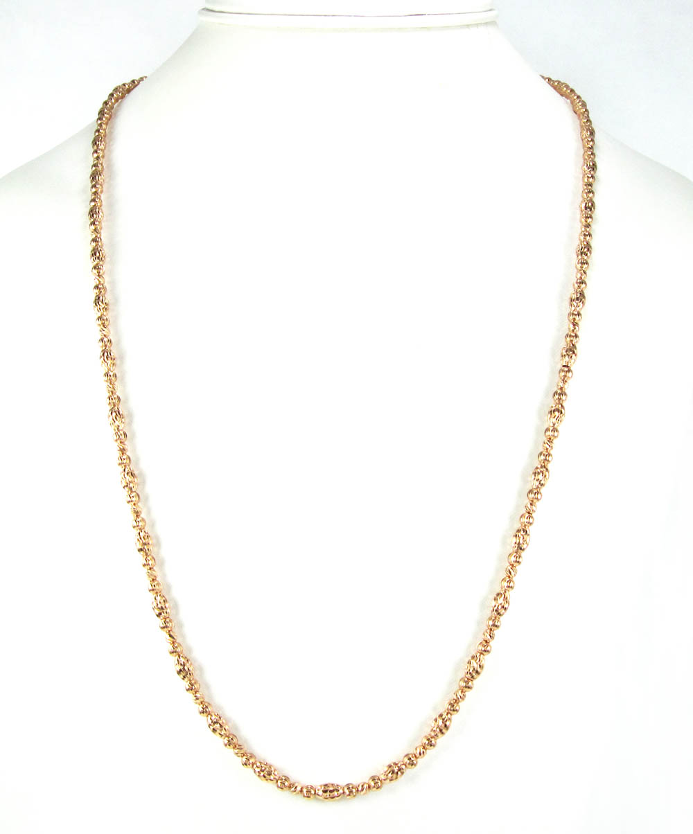 14k gold diamond cut oval bead chain 30 inch 4mm
