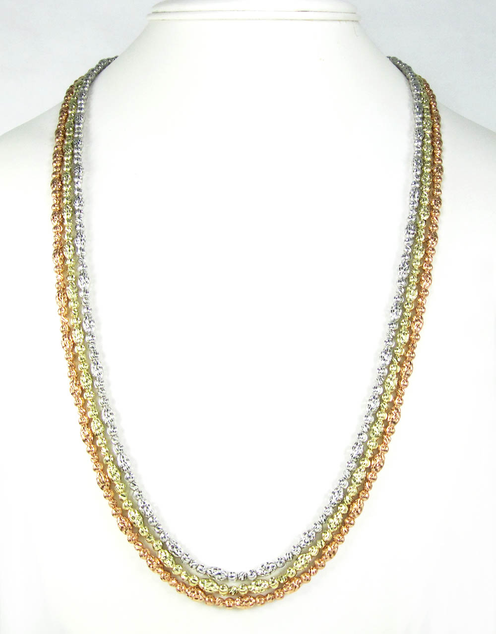 14k gold diamond cut oval bead chain 30 inch 4mm
