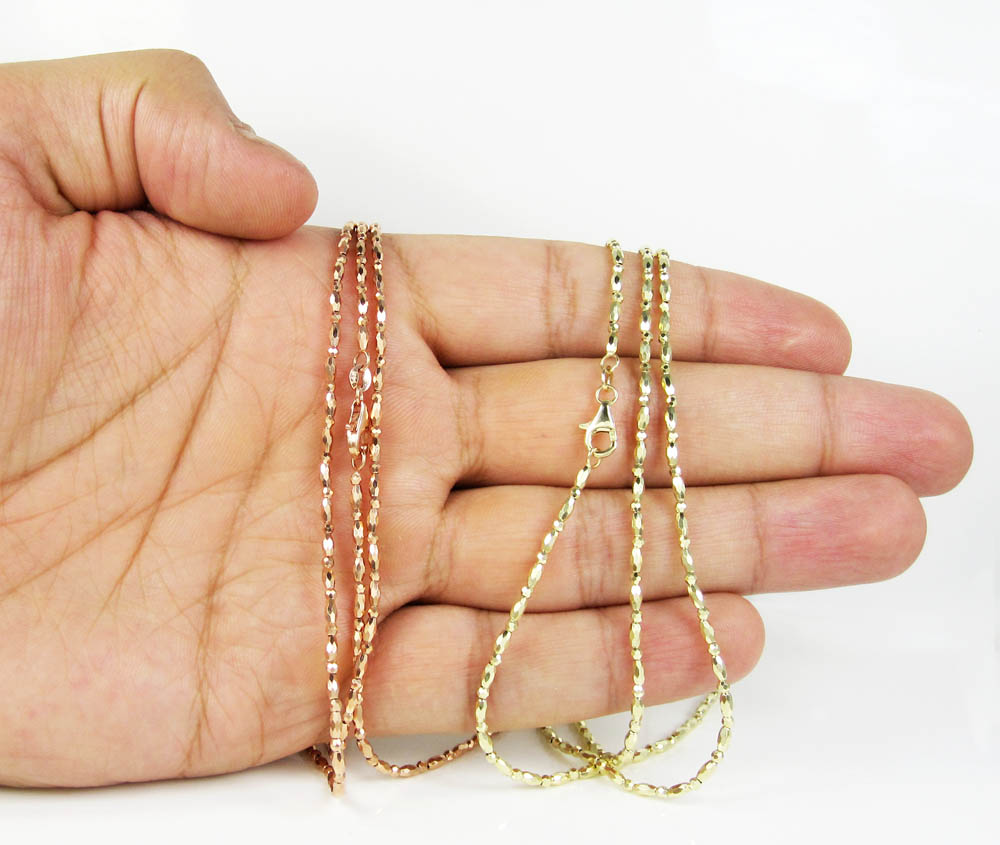14k gold diamond cut oval bead chain 30 inch 1.85mm