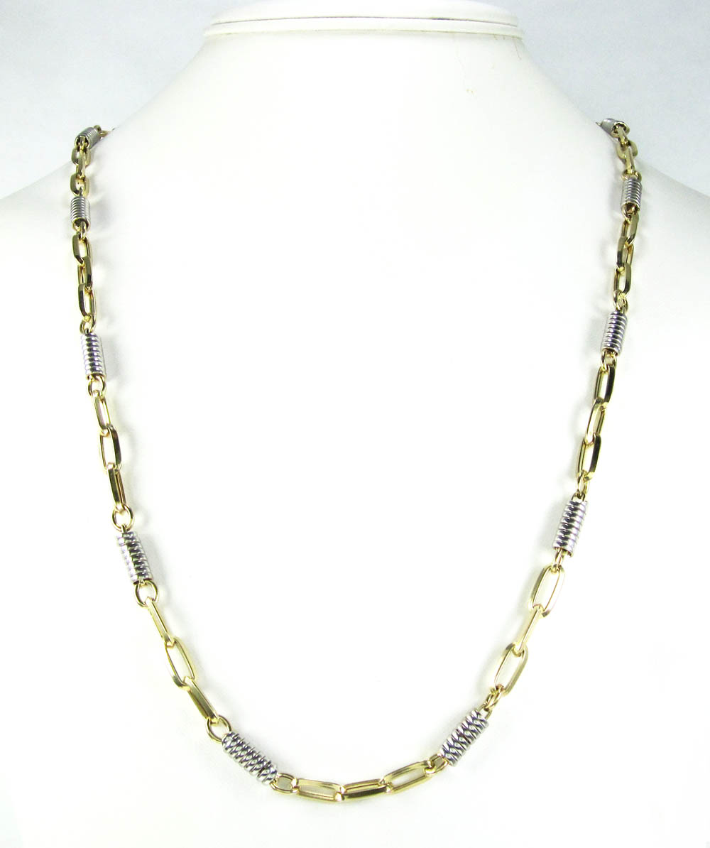 14k two tone gold fancy link chain 30 inch 5.25mm 