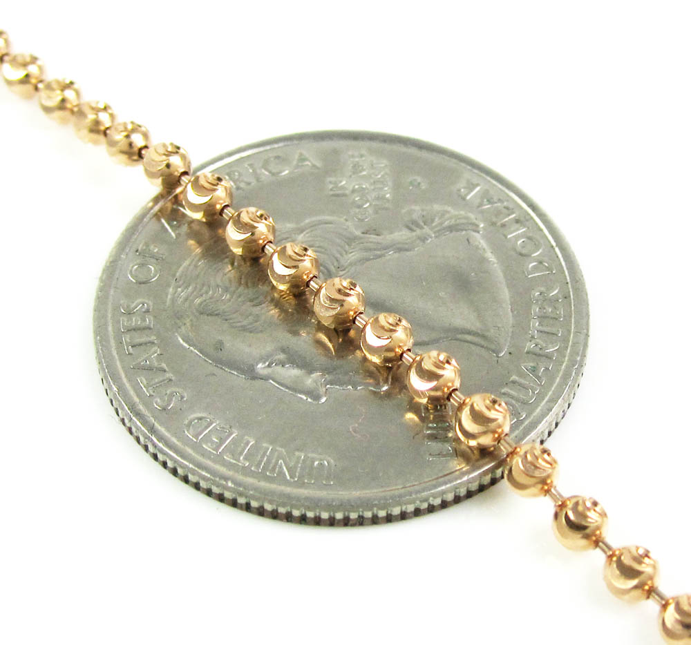 14k rose gold diamond cut ball link chain 16-20 inch 2.5mm - Image 2