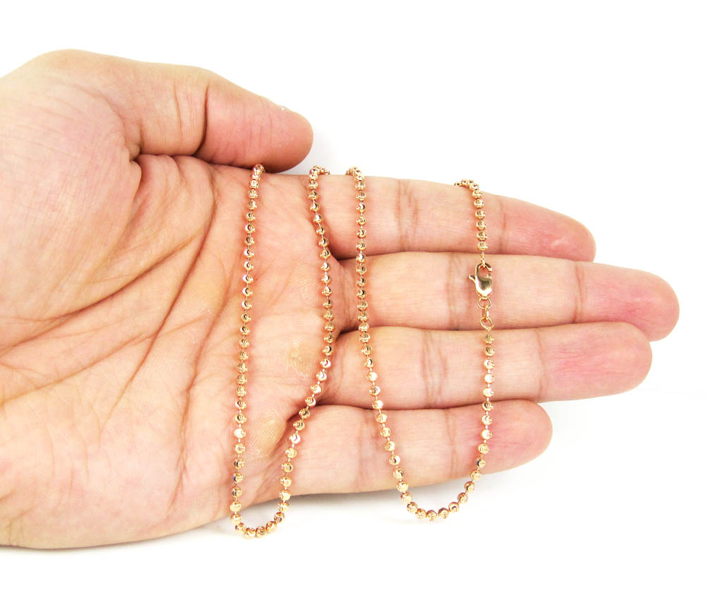 14k rose gold diamond cut ball link chain 16-20 inch 2.5mm