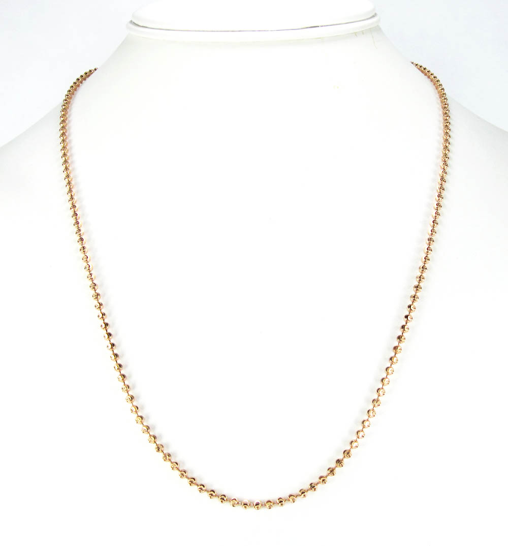 14k rose gold diamond cut ball link chain 16-20 inch 2.5mm
