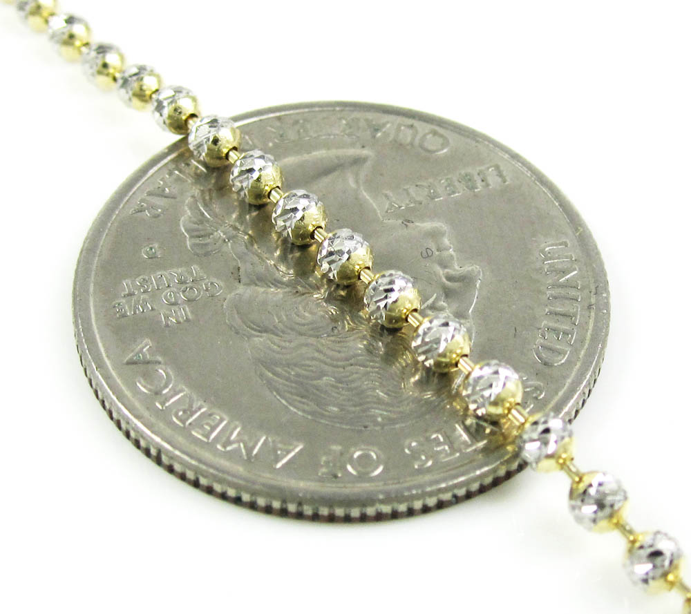 14k two tone gold diamond cut ball link chain 18-20 inch 2.5mm - Image 2