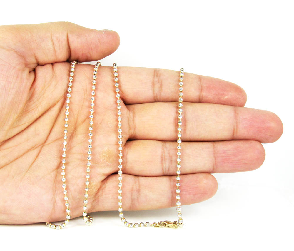 14k two tone gold diamond cut ball link chain 18-20 inch 2.5mm - Image 5