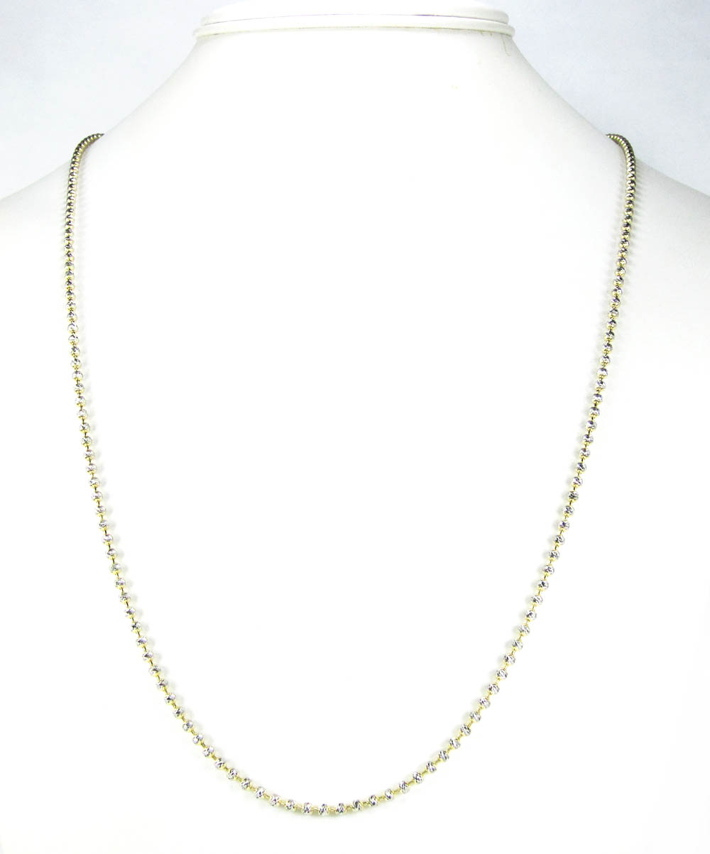 14k two tone gold diamond cut ball link chain 18-20 inch 2.5mm