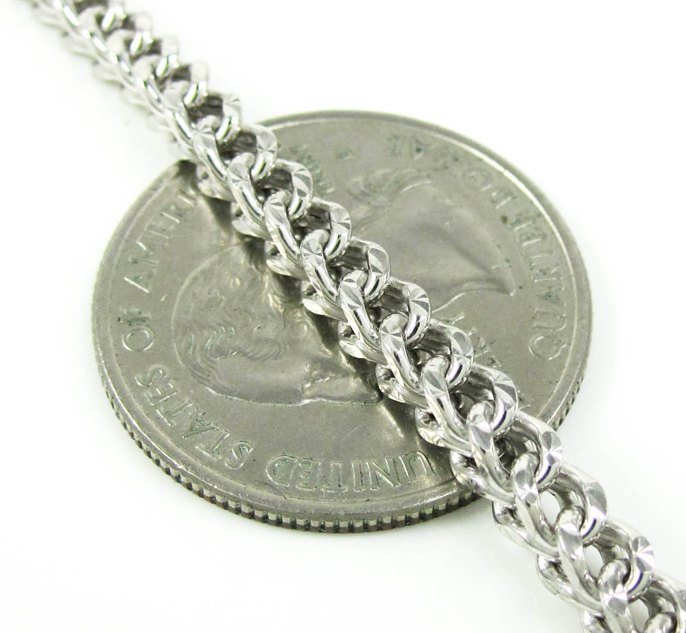 10k white gold diamond cut franco link chain 26-30 inch 3.7mm