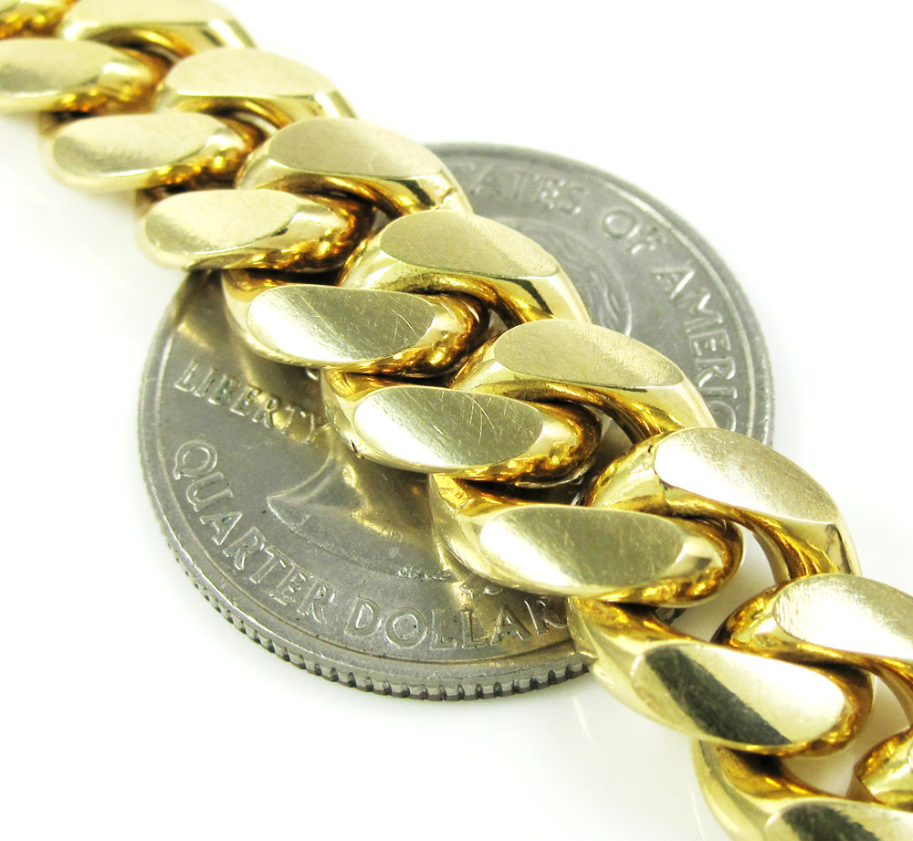 10k yellow gold smooth cut miami link bracelet 8.50