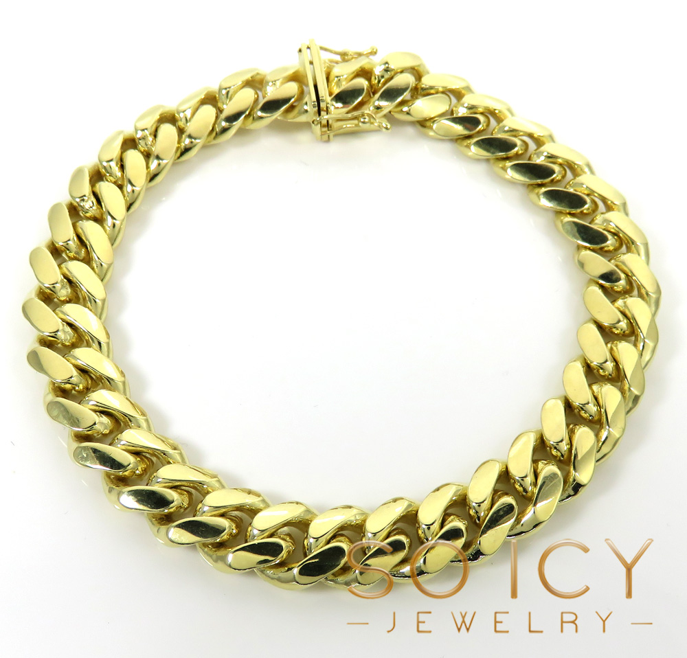 10k yellow gold smooth cut miami link bracelet 8.50