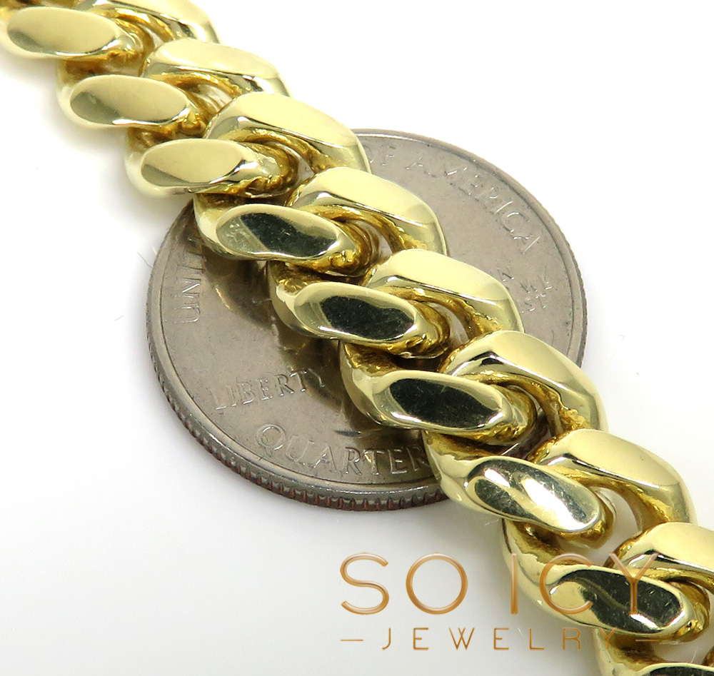 10k yellow gold smooth cut miami link bracelet 8.50