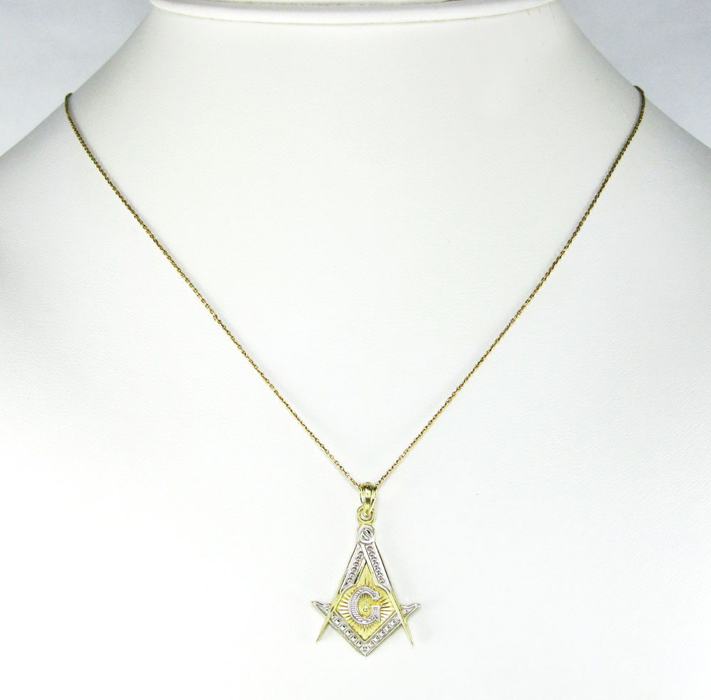 10k solid two tone gold free mason g pendant - Image 3