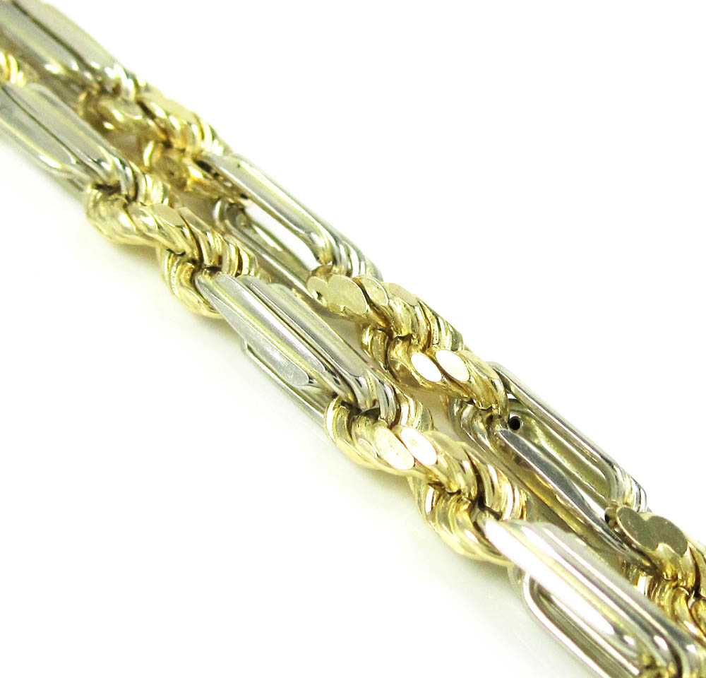 14k two tone gold smooth cut figarope link chain 22-26 inch 4mm