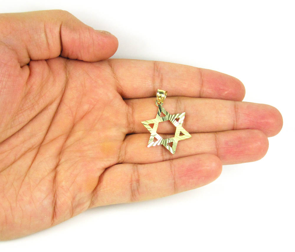 10k yellow gold diamond cut star of david pendant 