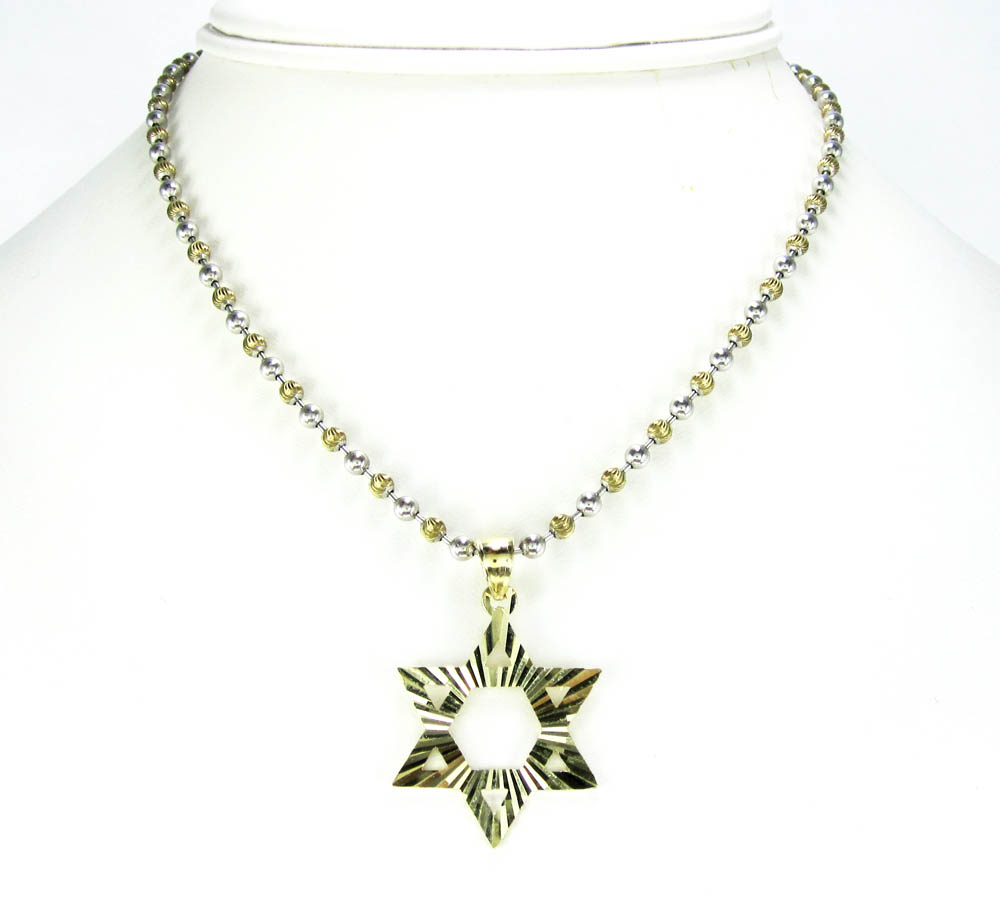 10k yellow gold diamond cut star of david pendant 