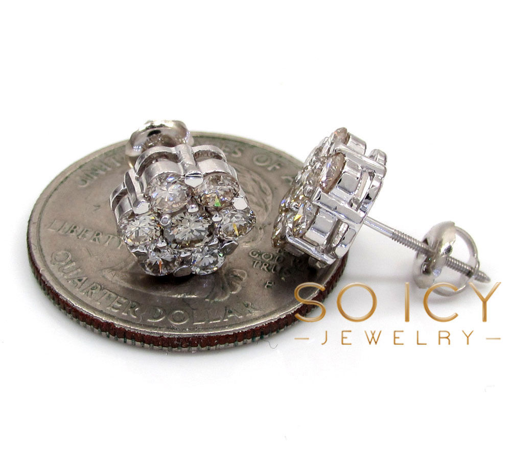 14k white or yellow gold i1 9.5mm diamond cluster earrings 1.85ct