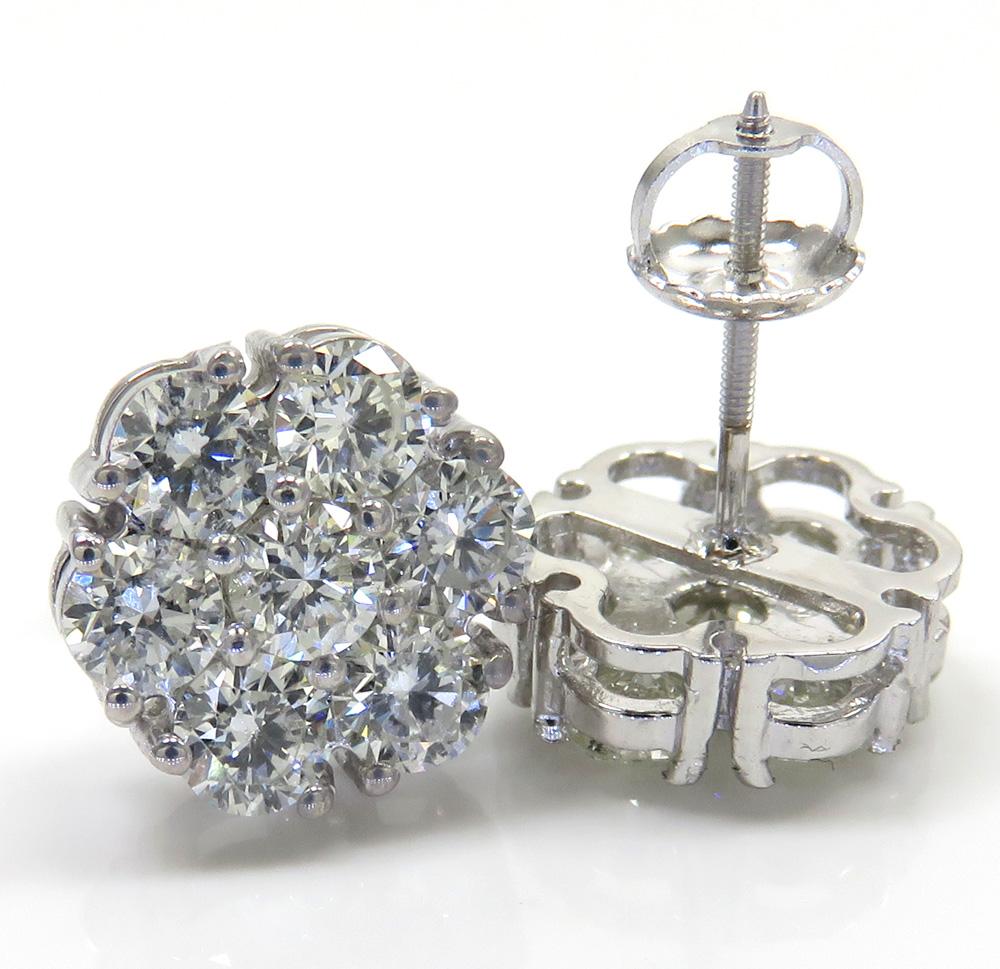 14k gold 20 pointer diamond large cluster earrings 10.30mm 2.90ct