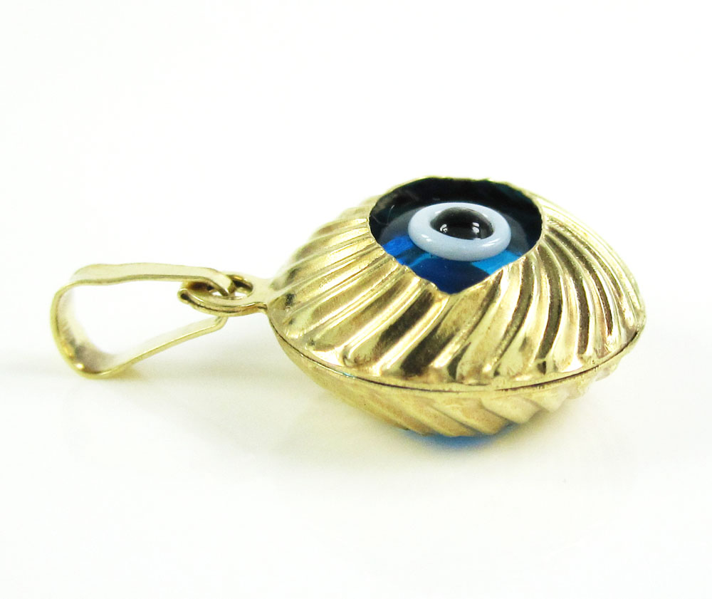 14k yellow gold diamond cut blue evil eye charm