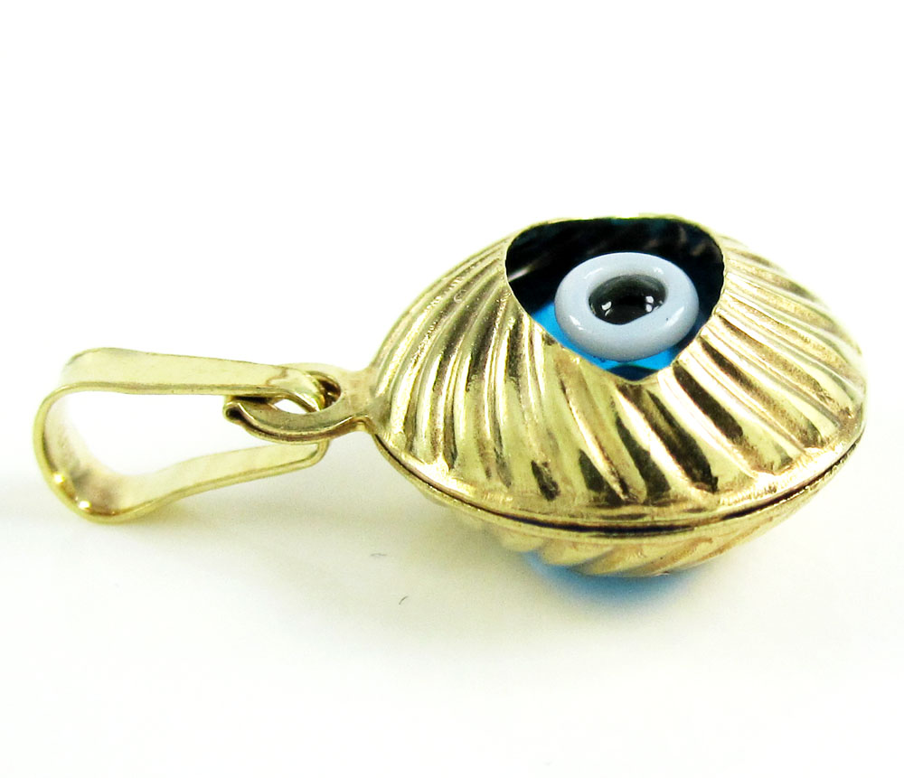 14k yellow gold diamond cut blue evil eye charm