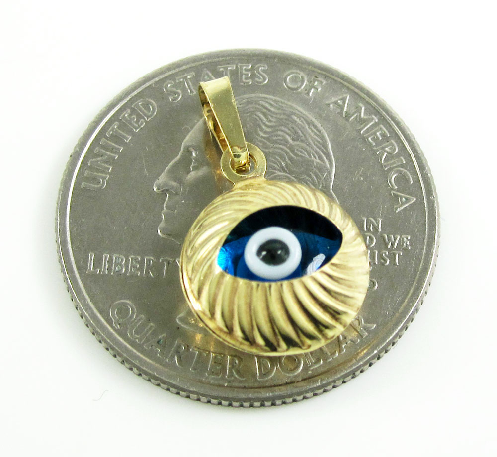 14k yellow gold diamond cut blue evil eye charm - Image 3