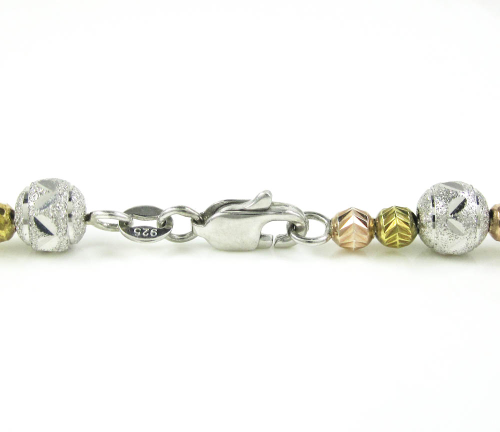 925 tri color silver diamond cut bead chain 24 inch 6mm