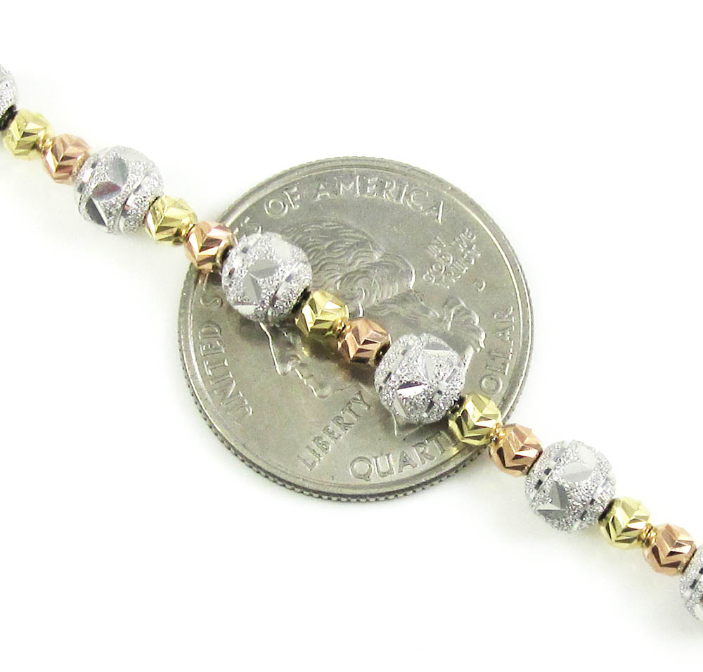 925 tri color silver diamond cut bead chain 24 inch 6mm