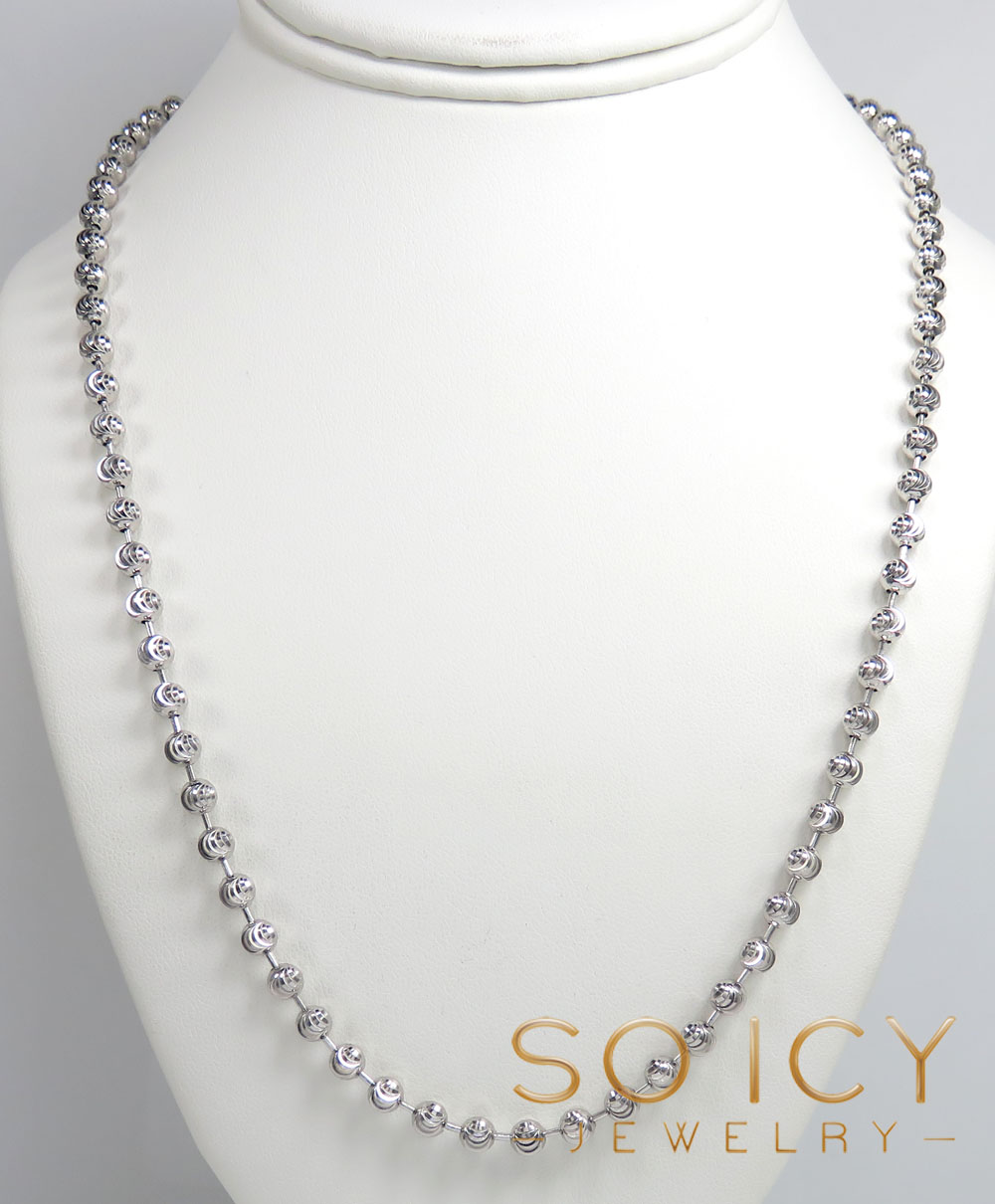 925 white sterling silver moon cut bead chain 18-30