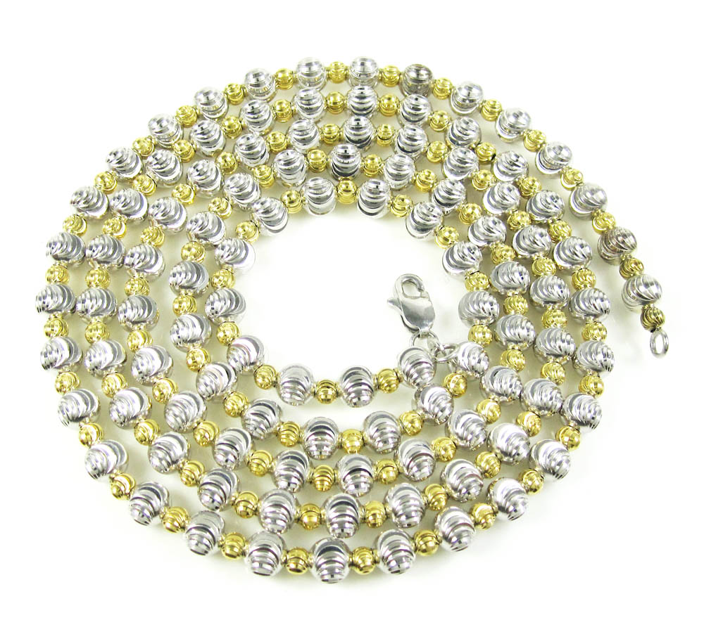 925 two tone silver diamond cut bead chain 24-30 inch 5mm
