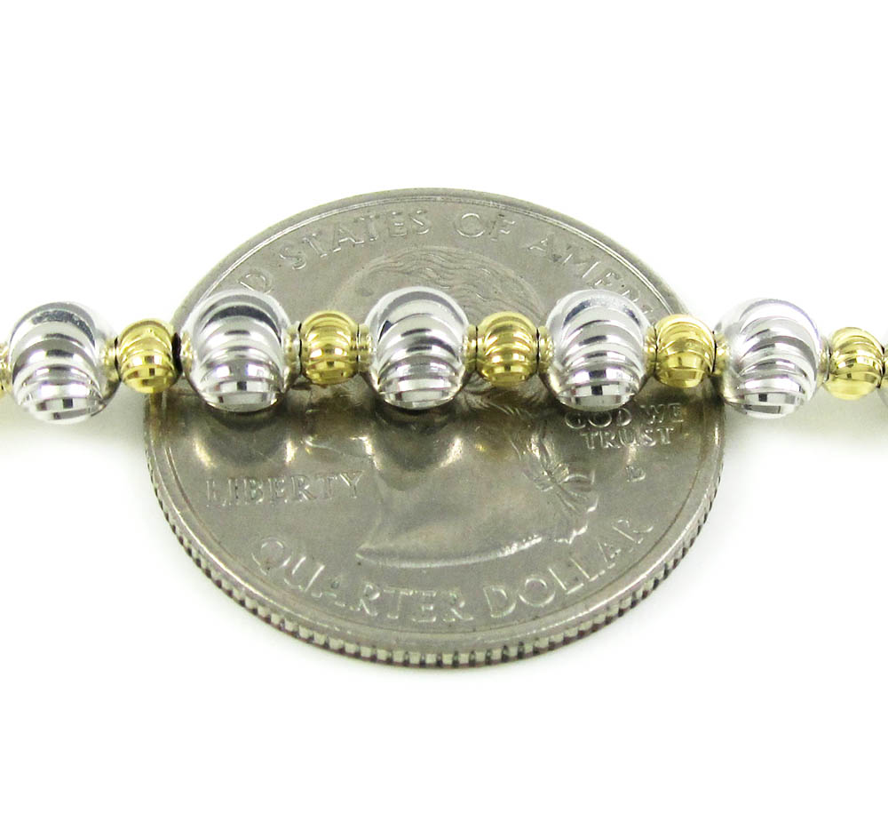 925 two tone silver diamond cut bead chain 24-30 inch 5mm