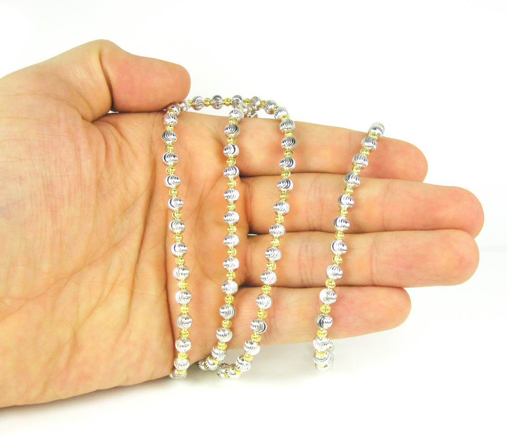 925 two tone silver diamond cut bead chain 24-30 inch 5mm
