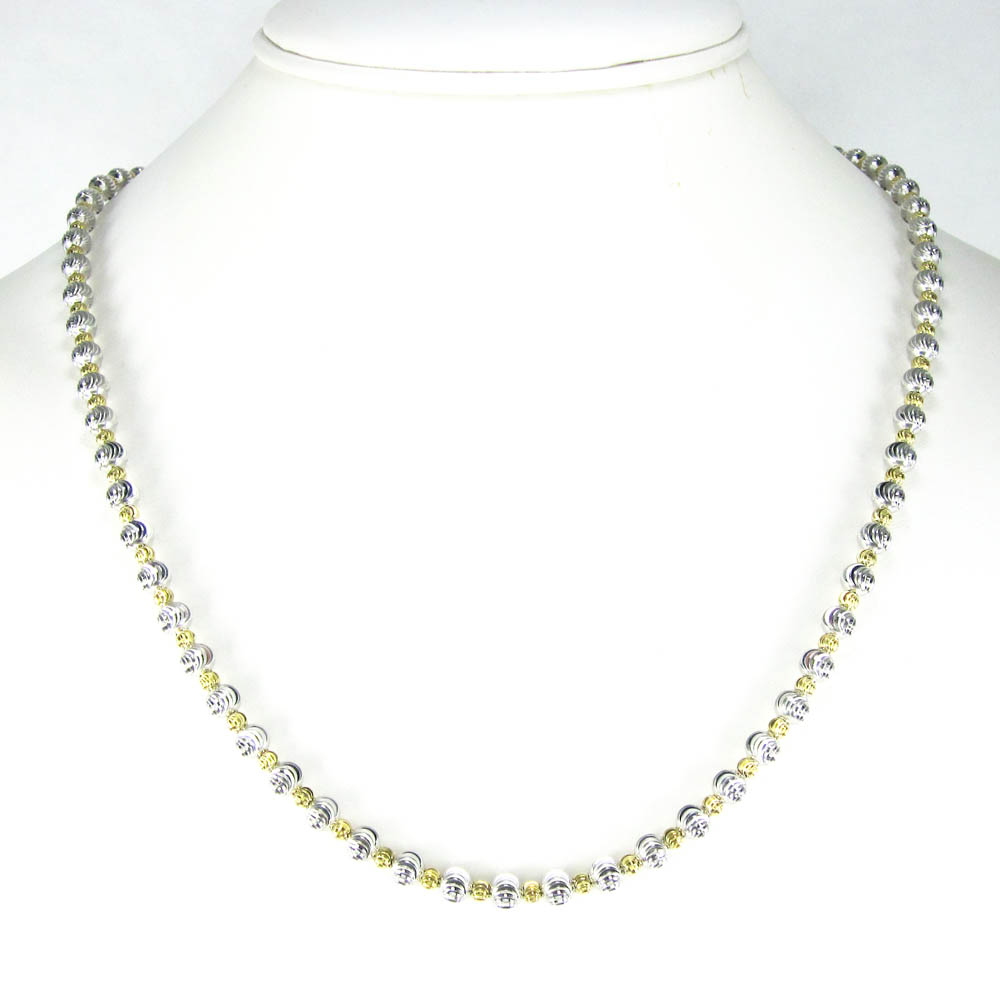 925 two tone silver diamond cut bead chain 24-30 inch 5mm