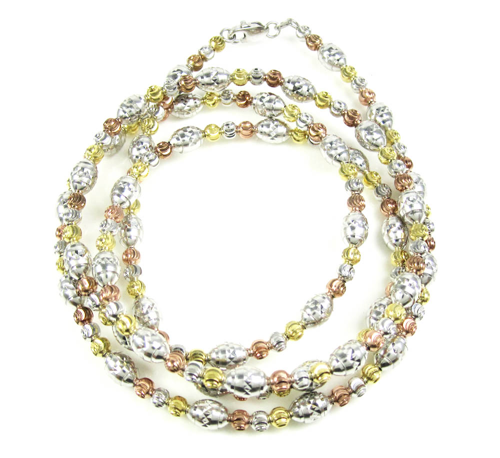 925 tri color silver diamond cut bead chain 24