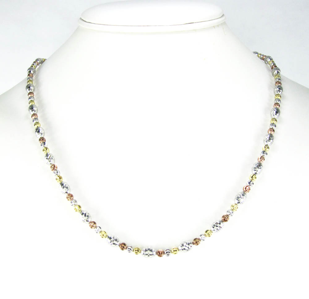 925 tri color silver diamond cut bead chain 30 inch 5mm