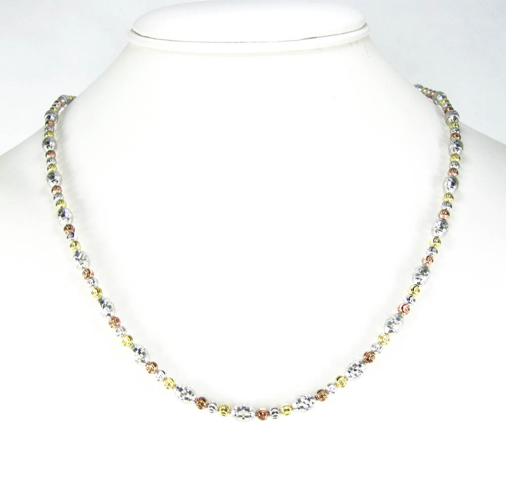 925 tri color silver diamond cut bead chain 24