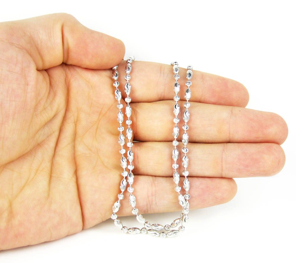 925 white sterling silver diamond cut bead chain 24 inch 3mm