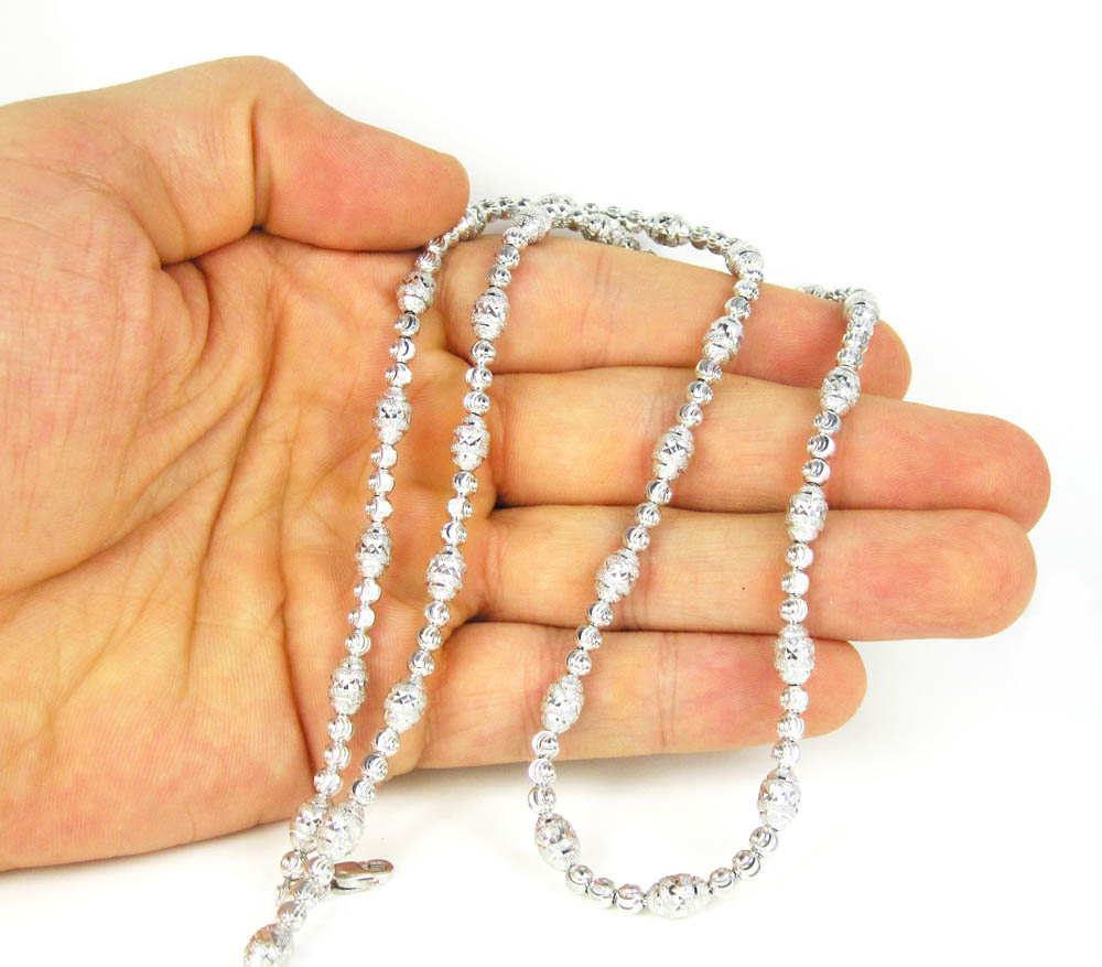 925 white sterling silver diamond cut bead chain 22 inch 5mm