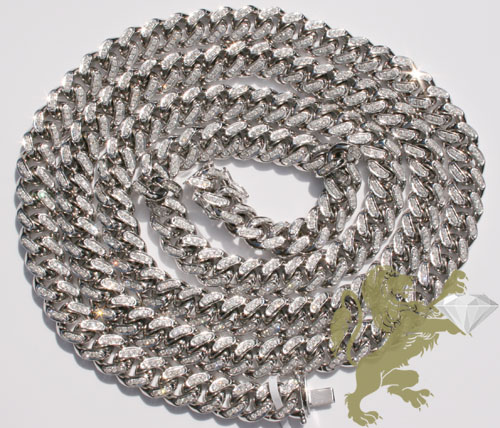 12.00ct 10k white gold diamond miami link 10mm chain 20-26