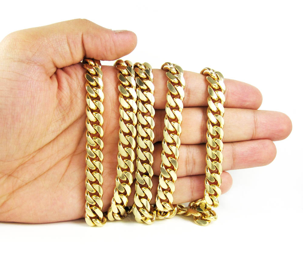 10k yellow gold thick miami link chain 20-40 inch 10.5mm